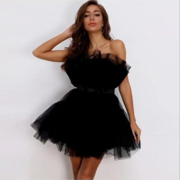 Elegant Mesh Rose Dress Ball Gown Mini Dress - Picture 6 of 7